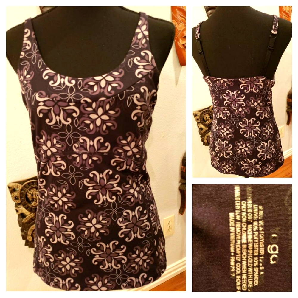 Black & Gray Fitted Yoga Tank w/Shelf Bra, Size S